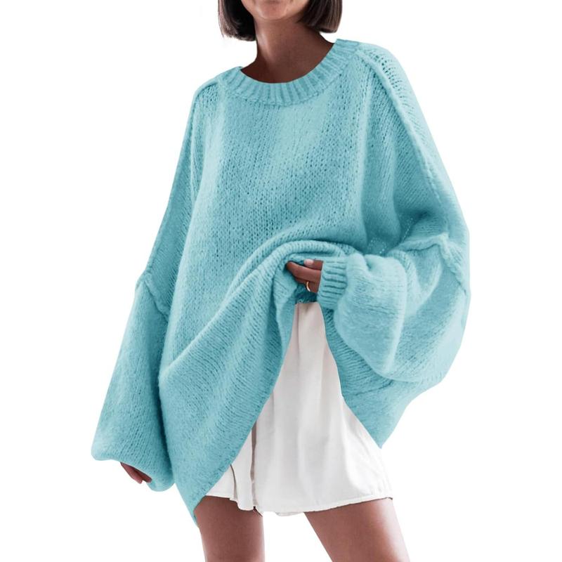 Womens Cozy Lantern-Sleeve Crewneck