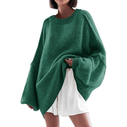 Womens Cozy Lantern-Sleeve Crewneck