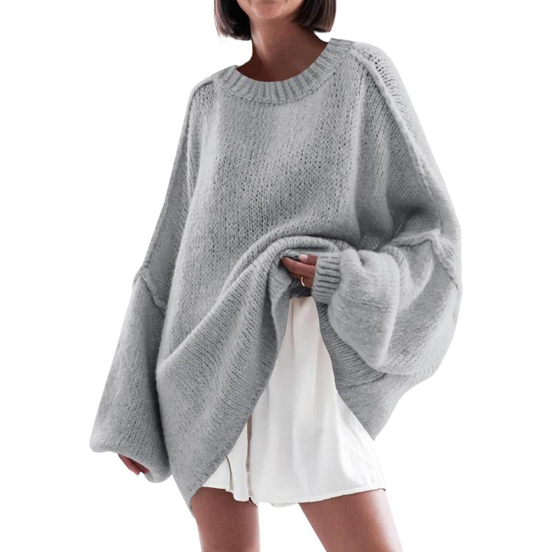 Womens Cozy Lantern-Sleeve Crewneck