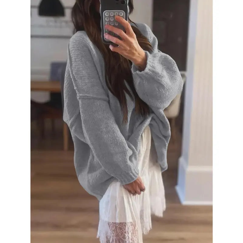 Womens Cozy Lantern-Sleeve Crewneck