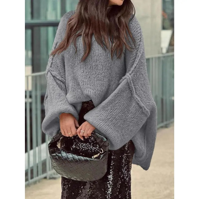 Womens Cozy Lantern-Sleeve Crewneck